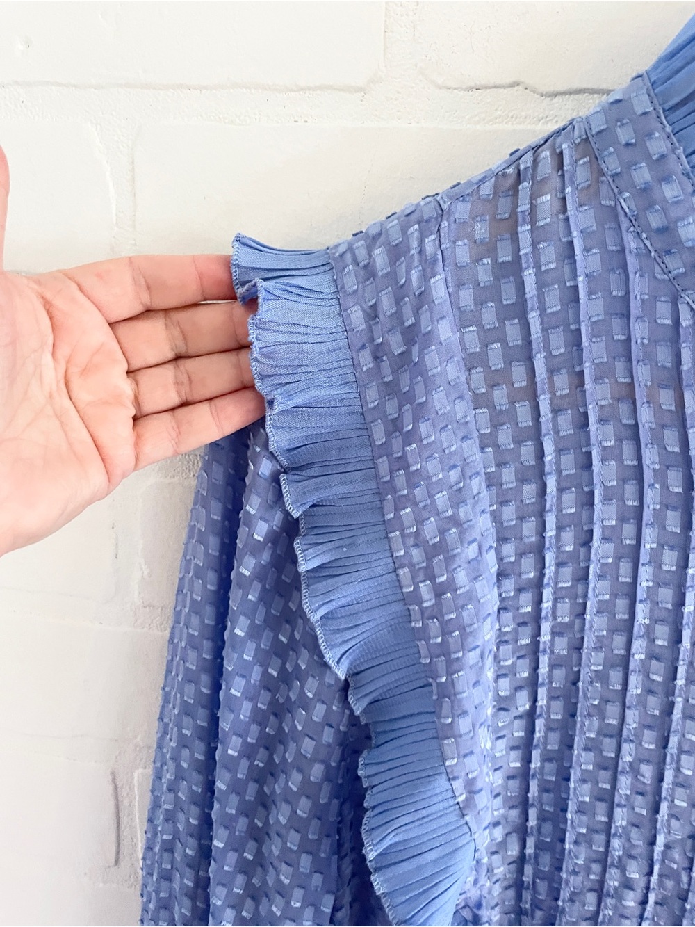 Reiss Sheer Silk Blend Ruffle Blouse Cornflower Periwinkle Blue Statement Sz 8 - Picture 5 of 16